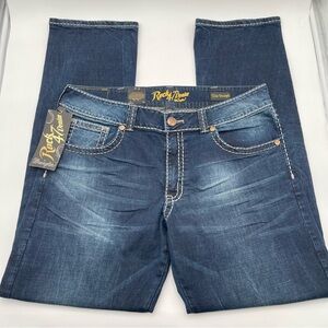 Rock 47 Denim Jeans By Wrangler Men's Slim Straight Dark Wash Embroidered NWT